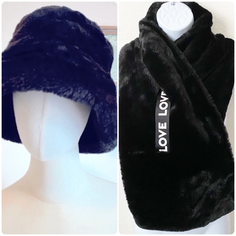 San Diego Hat Co and Brash Faux Fur Wrap, Soft Faux Fur Bucket Hat and W…